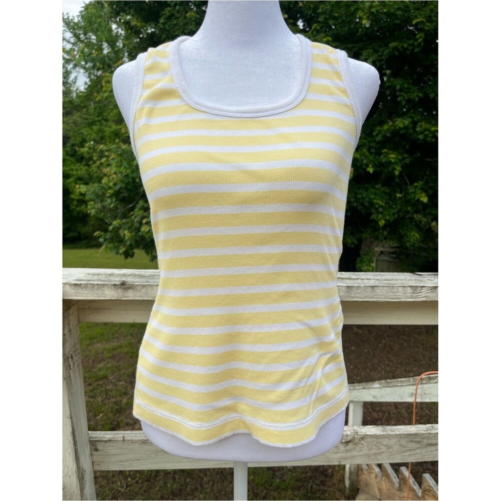 Vintage Tommy Hikfiger Butter Yellow Sleeveless Stripe Ribbed Tank Top Medium